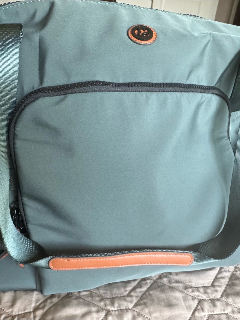 Green Crossbody Bag with Brown Trim